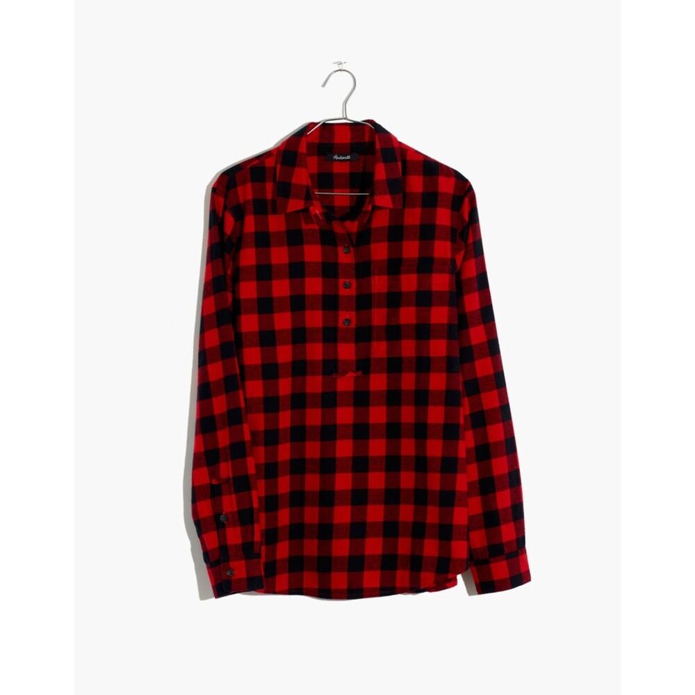 Madewell Red Black Buffalo Check Flannel Popover Small